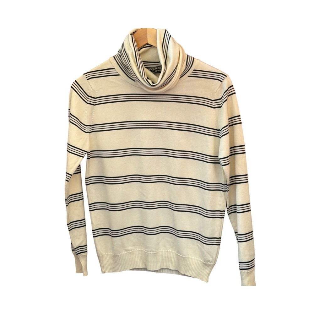 Vintage Givenchy Sport Turtleneck Sweater Parisian Preppy Nautical Chic Cream 40